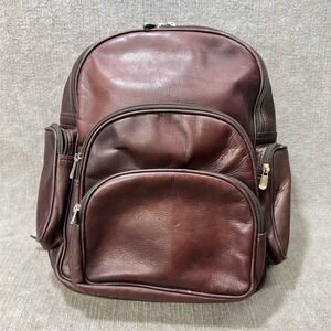 Piel Leather Backpack Laptop Bag Brown Multi Pocket Travel Work Pack